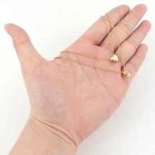 2Pcs/Set Simple Classic Bubble Initial Heart Gold Color Stainless Steel Chain Layered Necklaces For Women