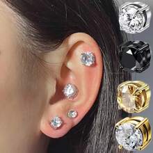 1pc/2pcs/6pcs Classic INS Zirconia Claw Clip-On Ear Rings, Magnetic Zirconia Earrings For Men & Women, No Piercing