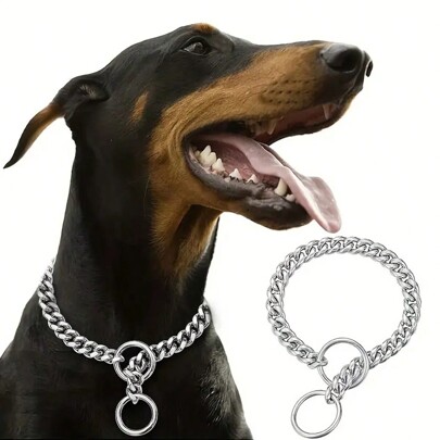 AKAPET Collar de perro de acero inoxidable AKAPET, collar de cadena de perro, collar ajustable de cadena en P de metal para mascotas, entrenamiento de perros