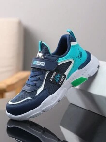 Boys Running Shoes - Casual Sports Sneakers, Hook&Loop Closure, Breathable Mesh Upper, EVA Sole, Stripe Pattern, Low-Top Design, Suitable For Daily Wear, Running And Leisure Activities - Spring/Autumn/All Season Series