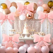 2 件套粉色蝴蝶结和奶油色蝴蝶结气球，蝴蝶主题生日派对装饰，淋浴派对用品，房间装饰