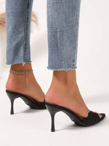 Schwarze Sommer Stiletto-High-Heel-Sandaletten mit Mesh-Zehenkappe, minimalistische vielseitige formelle Damensandalen, spitzer Zeh elegante schmale High Heel Mules