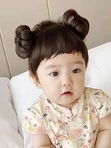 1 件装婴儿合成假发编织发带刘海儿童假发婴儿头带婴儿头发儿童假刘海头扣 Cos 发饰婴儿（黑色） - 黑色 - 查看 3