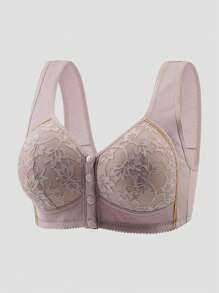 5 Peças Sutiãs de Lingerie Confortáveis com Estampa Floral e Acabamento Dourado, Fechamento Frontal, para Mulheres
