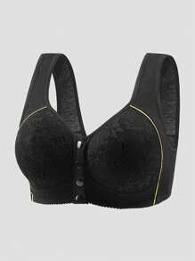 5 Peças Sutiãs de Lingerie Confortáveis com Estampa Floral e Acabamento Dourado, Fechamento Frontal, para Mulheres