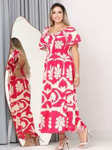 WOMEN'S LONG MIDI DRESS WITH PUFFED SLEEVES AND RUFFLES, OFF-THE-SHOULDER, TRES MARIAS - 淺粉色 - 查看 1