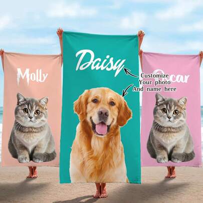 Customized Portrait Photo Beach Towel For People Or Pets Portrait And Name Personalized Dog Beach Towel Cat Picture Pet Photo Customized Gift,Multi-Functional,Adjustable,Durable,Ornamental,Reusable,Breathable,Exquisite,Adorable,High-Quality,Modern,Colorful,Cute,Comfortable,Stylish,Custom,Personalized,Unique,Ideal Gifts For Him,Ideal Gifts For Her,Boyfriend,Girlfriend,Dad,Mom,Family,Friends,Son,Daughter,School Students,Office,Tea Room,School,Home,Home Refresh,Customized Beach Towels