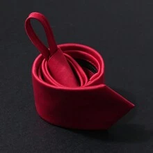 1 chiếc cà vạt khóa kéo màu đỏ trơn, chất liệu polyester, thích hợp cho cả đi làm và đi chơi, đa năng cho mọi mùa, sản phẩm bán chạy. - Đỏ - Xem 2