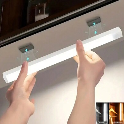 1pc 4in/8in/11.9in/19.8in Motion Sensor LED Light Bar, Warm/White Light, Rechargeable, Wireless, Ultra-Thin, Dimmable, Suitable For Cabinet, Kitchen, Corridor, Wardrobe (Plastic)