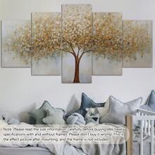 Conjunto de 5 peças de arte de parede em tela com moldura da Árvore da Vida e folha dourada - Pôsteres de paisagem de decoração de arte moderna impressos em tela, arte texturizada com moldura de madeira para sala de estar, quarto, banheiro, sala de jantar - Impressões de arte para interiores para pôsteres de estética de fazenda e casa, arte de parede, decoração de quarto, presentes, aniversário, formatura