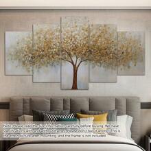 Conjunto de 5 peças de arte de parede em tela com moldura da Árvore da Vida e folha dourada - Pôsteres de paisagem de decoração de arte moderna impressos em tela, arte texturizada com moldura de madeira para sala de estar, quarto, banheiro, sala de jantar - Impressões de arte para interiores para pôsteres de estética de fazenda e casa, arte de parede, decoração de quarto, presentes, aniversário, formatura