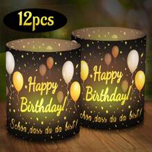 12 pièces/set Bougeoirs à thé en plastique noir et or qui s'illuminent, décorations de gâteau pour fêtes d'anniversaire, sans bougies incluses