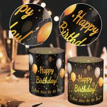 12 pièces/set Bougeoirs à thé en plastique noir et or qui s'illuminent, décorations de gâteau pour fêtes d'anniversaire, sans bougies incluses