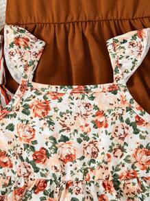 3 件套女婴无袖方领可爱休闲连衣裙 - 棕色 - 查看 6