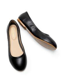 Women's Solid Color Flat Shoes Comfy Slip On Soft Sole Shoes Casual All-Match Ballet Flats - Black - View 6
