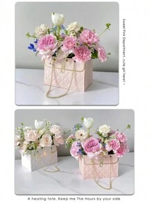2 piezas de bolsas de regalo florales de papel impermeable, con asas, totes con cadena metálica rectangular, adecuadas para floristas, bodas, fiestas, cumpleaños