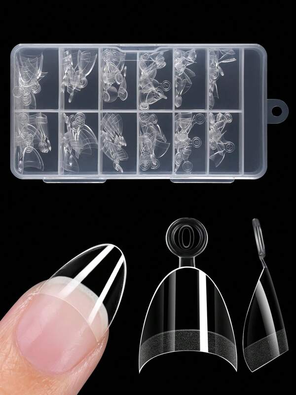 120Pcs/Box Extra Short Almond Soft Gel False Nail Tips Pre-Buff Clear Fake Nails Half Cover Acrylic Nail Extension DIY Manicure Nail Art 12 Sizes