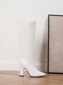 Giày bốt cao gót qua đầu gối dáng rộng dành cho nữ, bốt cao gót đế dày thời trang, kiểu EU/US, dáng rộng mùa thu/đông. - trắng - Xem 5