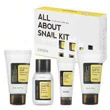 All About Snail Mucin Korean Skin Care Set, Mini Travel Essentials, Travel Size Gift Set With Snail Mucin Face Wash, Serum, Moisturizer & Eye Cream, Rejuvenating Kit