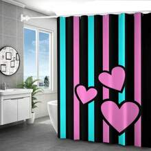 Striped Bathroom Set Including Shower Curtain, Toilet Seat Cover, U-Shaped Mat, Bath Mat, Waterproof Bathtub Curtain, And Hanging Hooks Room Decor Bathroom Accessories Back To School Bathroom Decor