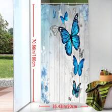 1pc Elegant Butterfly Shower Curtain With Golden And Blue Butterfly Pattern Shower Curtains, With 12 Free Hooks, Home Decoration Home Bathroom Decor Fall Decor Bathroom Accessories Back To School - Multicolor - View 3