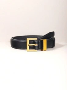 Women's Versatile PU Leather Belt, Matte Gold Color Buckle Waist Belt