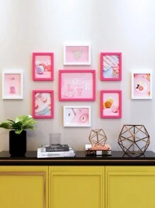 Juego de 9 Marcos de Fotos Creativos para Galería de Pared, Marcos de Fotos Collage sin Taladro, Incluye Fotos Horizontales para Decoración de Habitación, Dormitorio, Sala de Estar - Multicolor - Ver 14