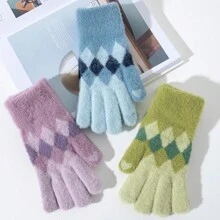 1 Paar flauschige Winter Handschuhe für Frauen, Outdoor Radfahren Sport Ski warme dicke gestrickte Touchscreen Handschuhe, geeignet als Geschenk für Freunde und Familie