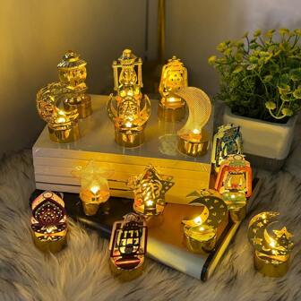 4pcs/5pcs Festival Wrought Iron Painted Gold Small Night Lights For Home Decor, Festival Decorations And Lighting