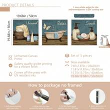 Conjunto de 3 piezas de cuadros de pared de decoración de baño con impresiones en lienzo de los letreros "Relájate, Desconecta, Sumerge", pintura de arte decorativo para el hogar moderno, sala de baño, inodoro, listos para colgar, decoración de pared y habitación