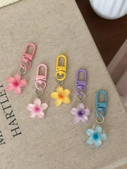 5 pièces Porte-clés fleur transparente colorée, joli porte-clés, charm de sac, décoration de boîtier d'écouteur, accessoires, cadeau, souvenir, accessoires de voiture, accessoires gothiques scolaires Y2K
