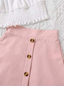 年轻女孩白色上衣和粉色裙子套装，时尚优雅的服装，非常适合春夏季节，生日礼物 - 彩色 - 查看 3