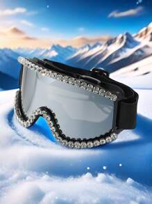 1pc Bling Rhinestone Ski Goggles With Multifunctional Protection, Extra Large Frame Silicone Anti-Wind Ski Goggles, Anti-Dust Desert Sandstorm Ski Eyewear For Skiing, Riding, Outdoor Sports, Washable - Multicolor - View 9