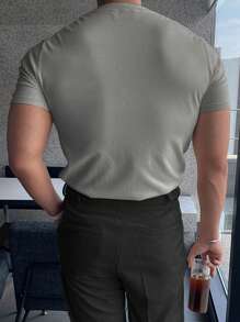Maglione girocollo a maniche corte tinta unita, casual per primavera/estate, da uomo