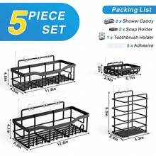 5 pezzi Mensola doccia, organizer da bagno e casa autodesivo, portaoggetti da bagno e cucina, in acciaio inossidabile antiruggine, alta capacità - Multicolore - Visualizzare 7