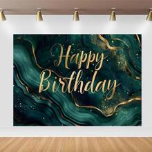 Emerald Green & Golden Glitter Happy Birthday Backdrop - Versatile Photography Background For Men & Women, Perfect For 30th To 70th Celebrations, Party Decor Essentials Birthday Party Decorations - Dark Green - View 5