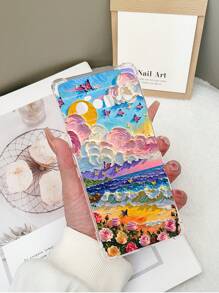 1pc Colorful Sunset Scenery Printed Transparent TPU Shockproof Phone Case Compatible With IPhone 15 Pro Max, S24 Ultra, Redmi 13C - Multicolor - View 4