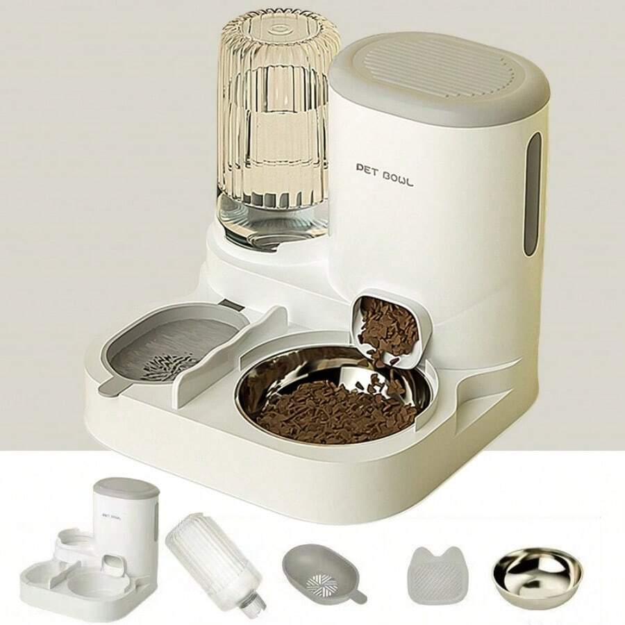 Two-In-One Automatic Cat Water Dispenser Set-Detachable, Washable, Automatic Feeding Station, Indoor Cat Food Bowl - 灰色 - 查看 1