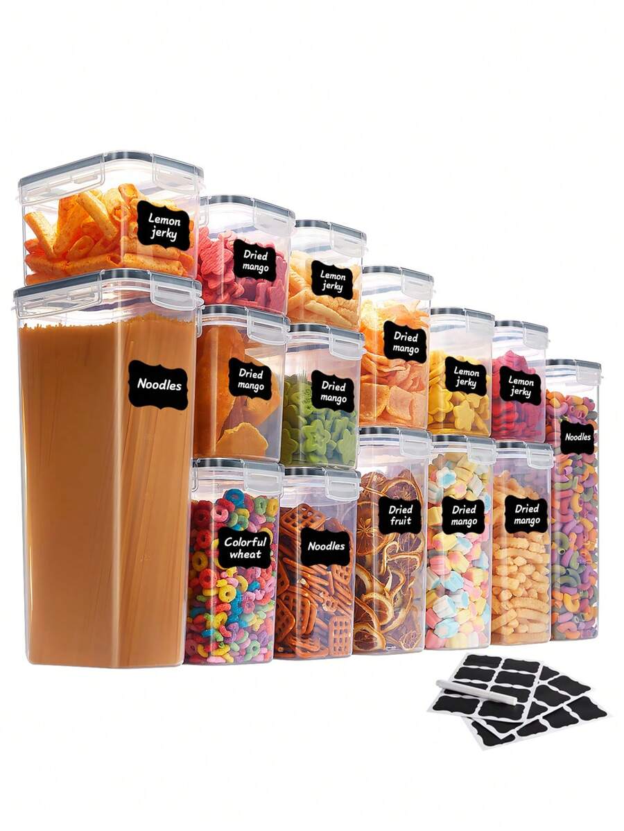 4/11/12/15/18/24pcs Airtight Food Storage Containers Set With Lids - Perfect For Kitchen Pantry Organization And Storage Of Cereal, Rice, Pasta, Tea, Nuts, And Coffee Beans - Dishwasher Safe With Labels And Marker Included - Black and White - View 1