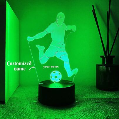 1pc Personalized 3D Lamp With Text, Name, Soccer Sports Design, Touch Sensor, 7-Color Changing Atmosphere Light, Gift For Soccer Fans,Colorful,Kawaii,Minimal Chic,Cute,Custom,Personalized,Unique,Ideal Gifts For Him,Ideal Gifts For Her,Her,Boyfriend,Girlfriend,Family,Friends,Nightlight,Neon Lights,Home Goods,Room Decor,Holiday Decor,For Anniversaries,For Birthdays,For Weddings