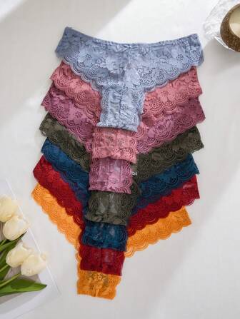 7 Pairs Women Low Rise Floral Lace Brief Lingerie