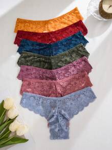 7 pares de bragas de encaje floral de talle bajo para mujer
