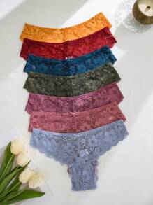 7 pares de bragas de encaje floral de talle bajo para mujer