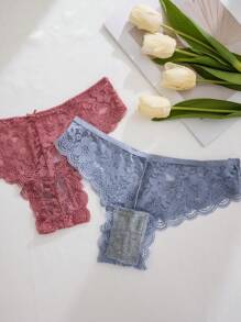 7 pares de bragas de encaje floral de talle bajo para mujer