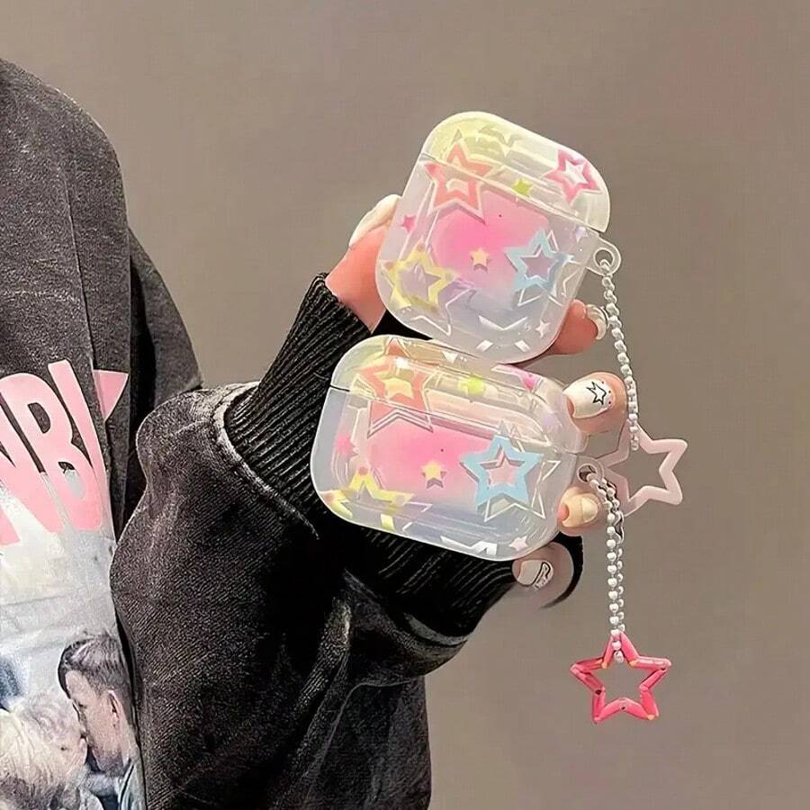 粉色星空夜色软TPU无线耳机保护套，兼容1/2/Pro - 送给男朋友/女朋友的完美礼物 - 星星 - 查看 1