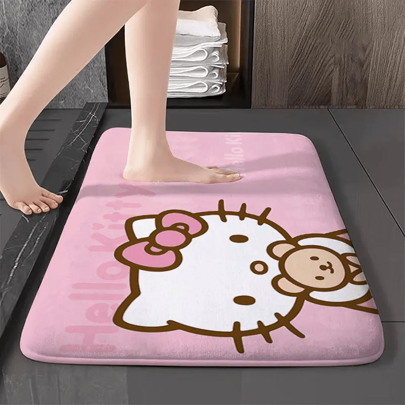 Sanrio 1 Stück Sanrio Hello Kitty super saugfähige Fußmatte, schnell trocknender weicher Badewannenteppich mit niedlichem Cartoon-Motiv - rutschfest, maschinenwaschbar Polyester Teppich für Wohnzimmer, Schlafzimmer, Badezimmer - lizenzierte Raumdekoration Badezimmer Accessoires Rückkehr zur Schule Eingangsbereich Dekoration Badezimmer Küchendekoration