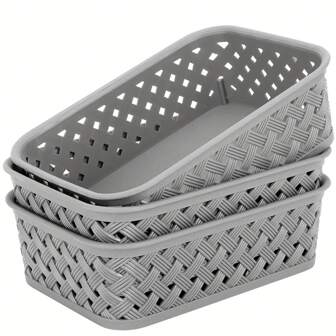 3PcsSterilite Medium Ultra Basket, Storage Bin To Organize Closets, Cabinets, Pantry, Shelving And Countertop Space Drawer & Cabinet-Friendly Plastic Storage Bins Organizer Bins Storage Baskets For Organizing | Pantry, Bathroom & Closet Organizer White
