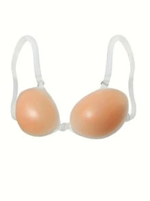 YIYANG 透明肩带自粘硅胶胸罩贴纸，专为婚纱摄影、无肩带礼服、隐形内衣、增强乳沟和带肩带的性感胸部贴纸而设计。 - 杏色 - 查看 2