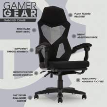 Office Chair With Extendable Leg Rest, Black Fabric Upholstery