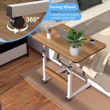 Computertisch 60x40cmRolltisch für Bett Sofa,Beistelltisch Mobiles Büro Höhenverstellbar 62-85cm,4 Verriegelbarer Rolltisch, Beistelltisch für Schlafzimmer, Sofa